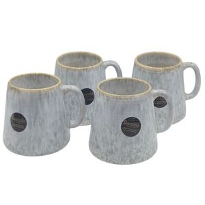 Barcela Stoneware Coffee Mug Set 4 Gray Reactive Drip Glaze Handmade In Portugal